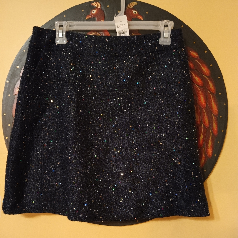 LOFT short skirt size 4 black/blue with glitter NWT